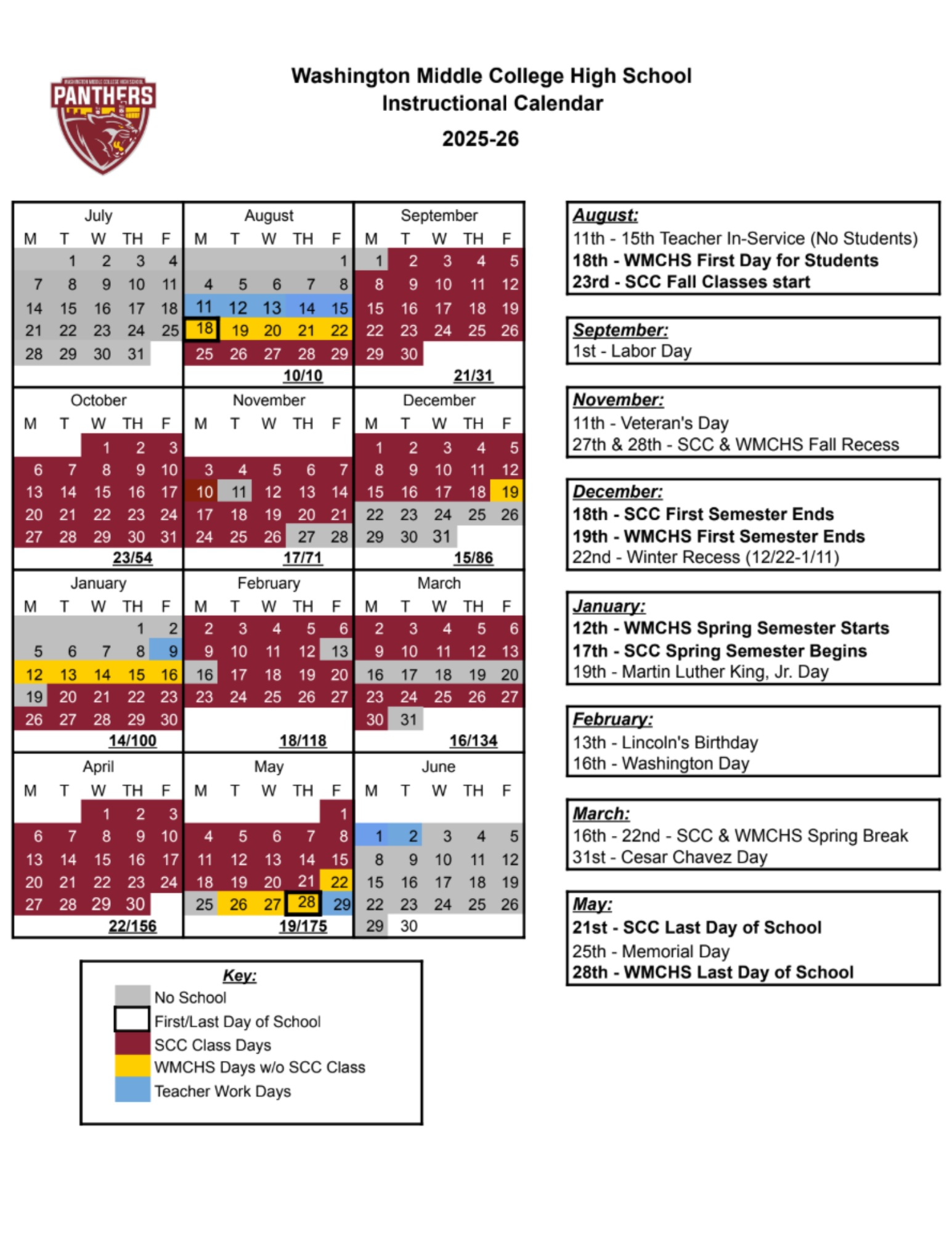 photo of 2025-2026 instructional calendar